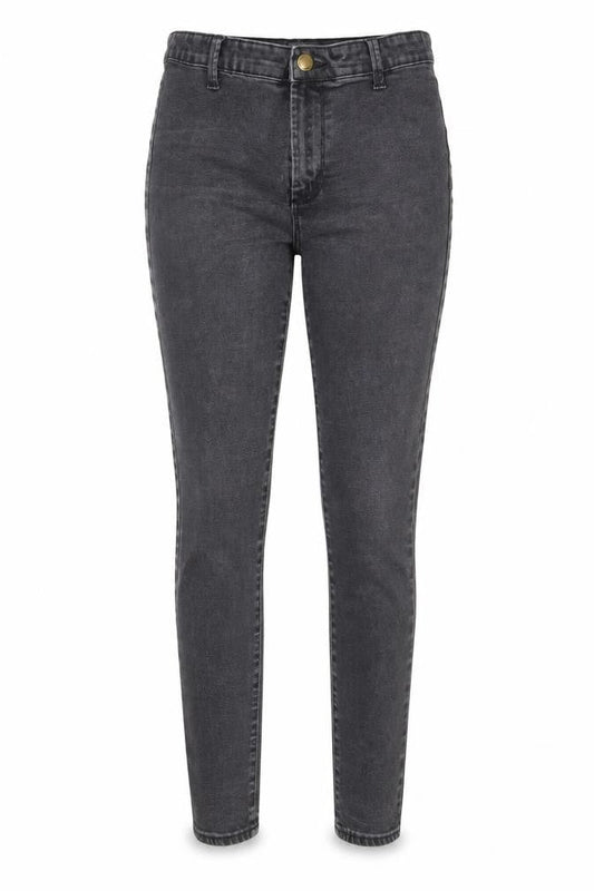 Front view of Denim & Co. women’s grey cotton skinny jeans, size UK 14, 27-inch leg regular zip - pockets, belt loops