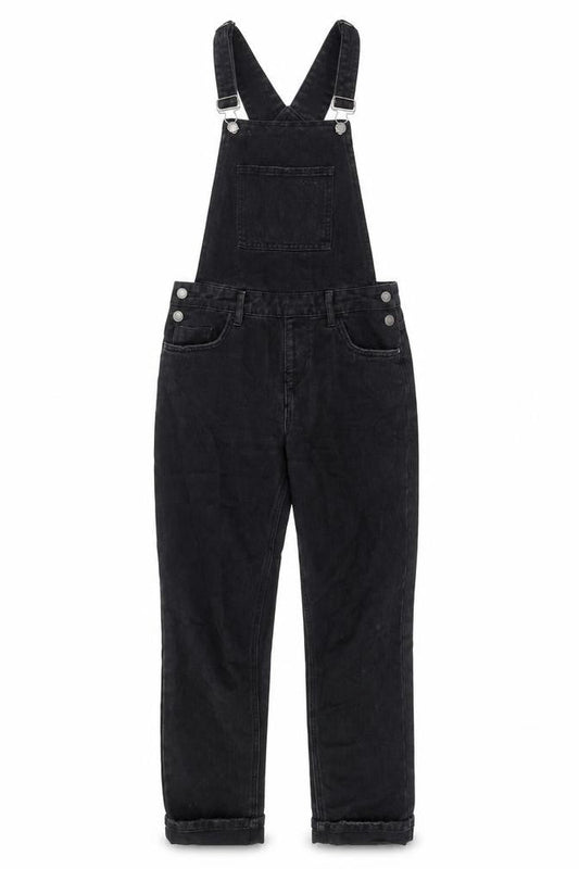 New Look Womens Black Cotton Dungaree One-Piece Size 8 L27 in Button - Buckle, Pockets, Adjustable straps
