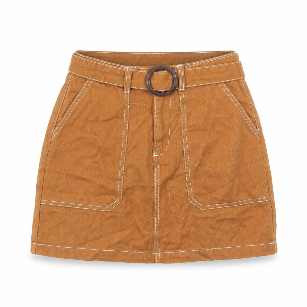Denim & Co. Womens Brown Cotton A-Line Skirt Size 8 Zip - Pockets, Belted