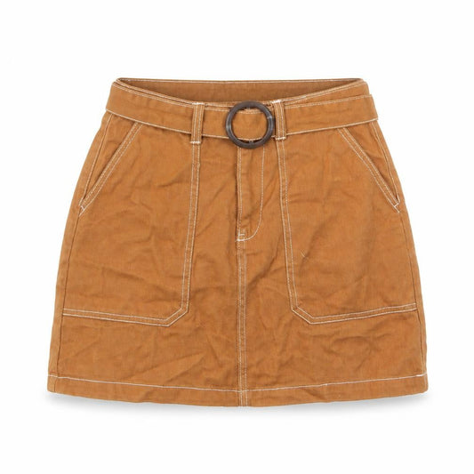 Denim & Co. Womens Brown Cotton A-Line Skirt Size 8 Zip - Pockets, Belted