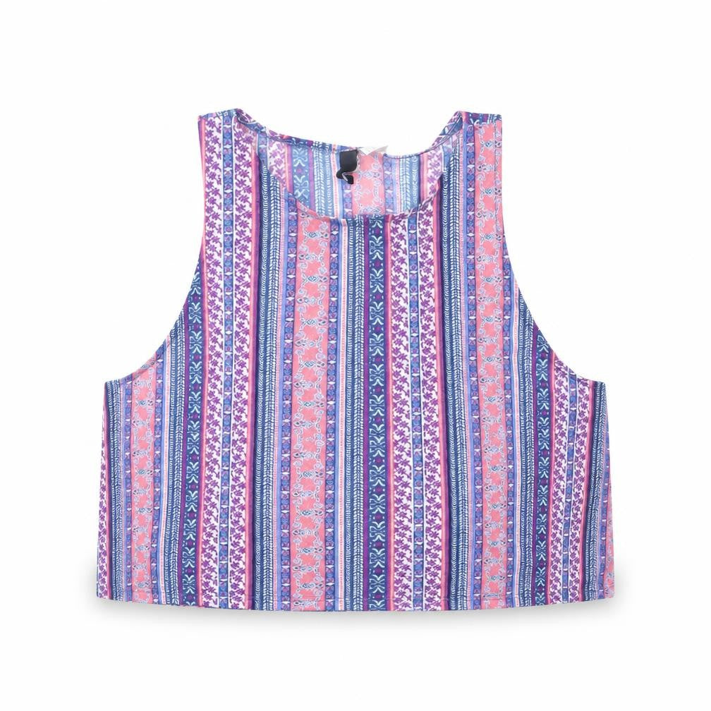 H&M Womens Multicoloured Geometric Polyester Cropped Tank Size M Crew Neck