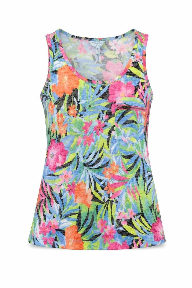 New London Womens Multicoloured Geometric Polyester Basic Tank Size 8 Scoop Neck - Pocket, Zip