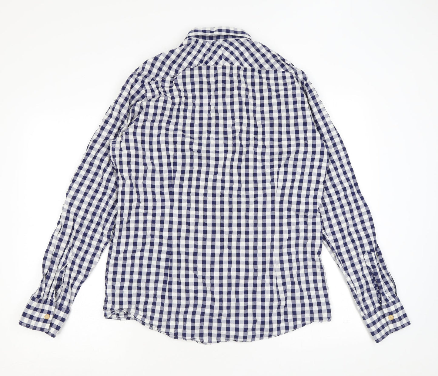 Simon Carter Mens Blue Check Cotton Button-Up Size L Collared Button