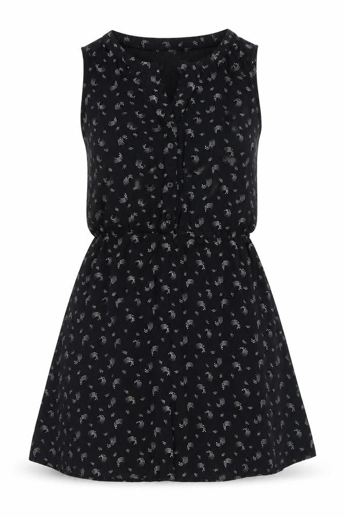 & Other Stories Womens Black Geometric Viscose Mini Size 8 V-Neck Button