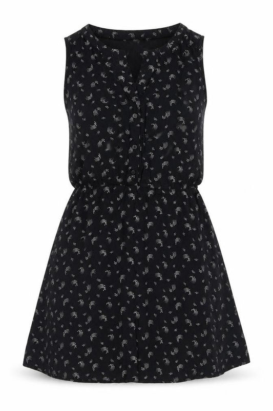 & Other Stories Womens Black Geometric Viscose Mini Size 8 V-Neck Button