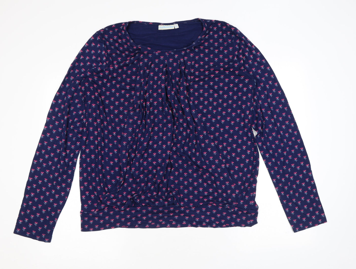 JoJo Maman Bébé Womens Blue Floral Viscose Basic Blouse Size L Round Neck - Concealed button