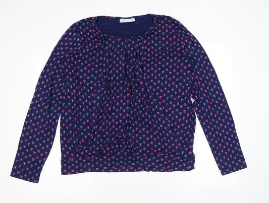 JoJo Maman Bébé Womens Blue Floral Viscose Basic Blouse Size L Round Neck - Concealed button