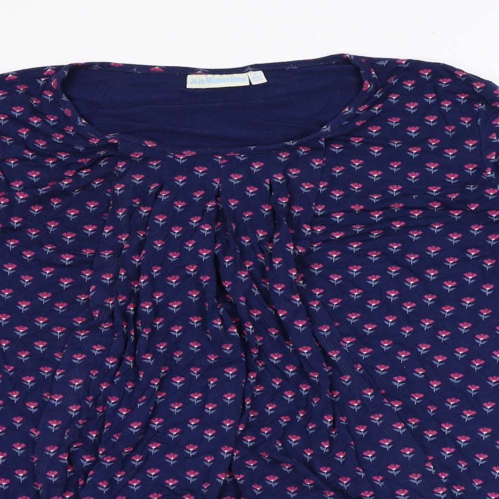 JoJo Maman Bébé Womens Blue Floral Viscose Basic Blouse Size L Round Neck - Concealed button