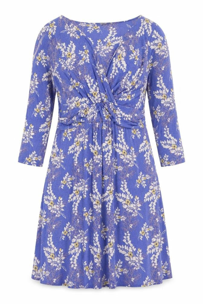 Lily & Me Womens Blue Floral Viscose Skater Dress Size 12 V-Neck Pullover