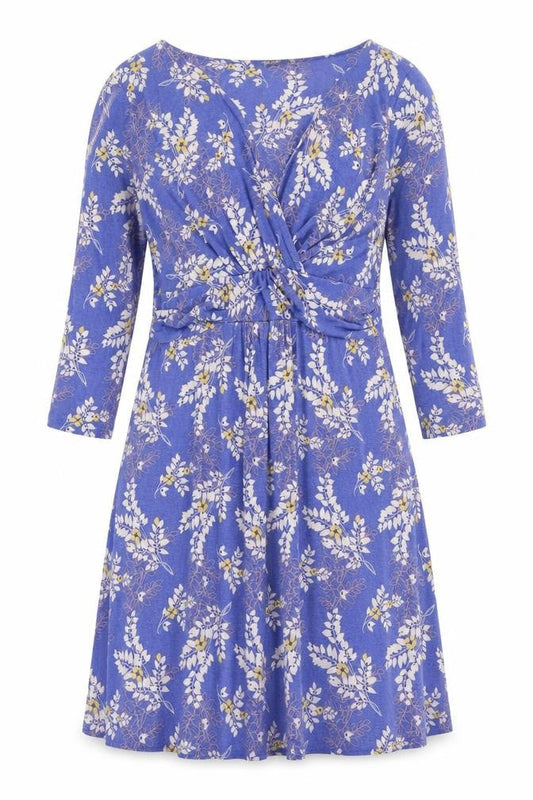 Lily & Me Womens Blue Floral Viscose Skater Dress Size 12 V-Neck Pullover