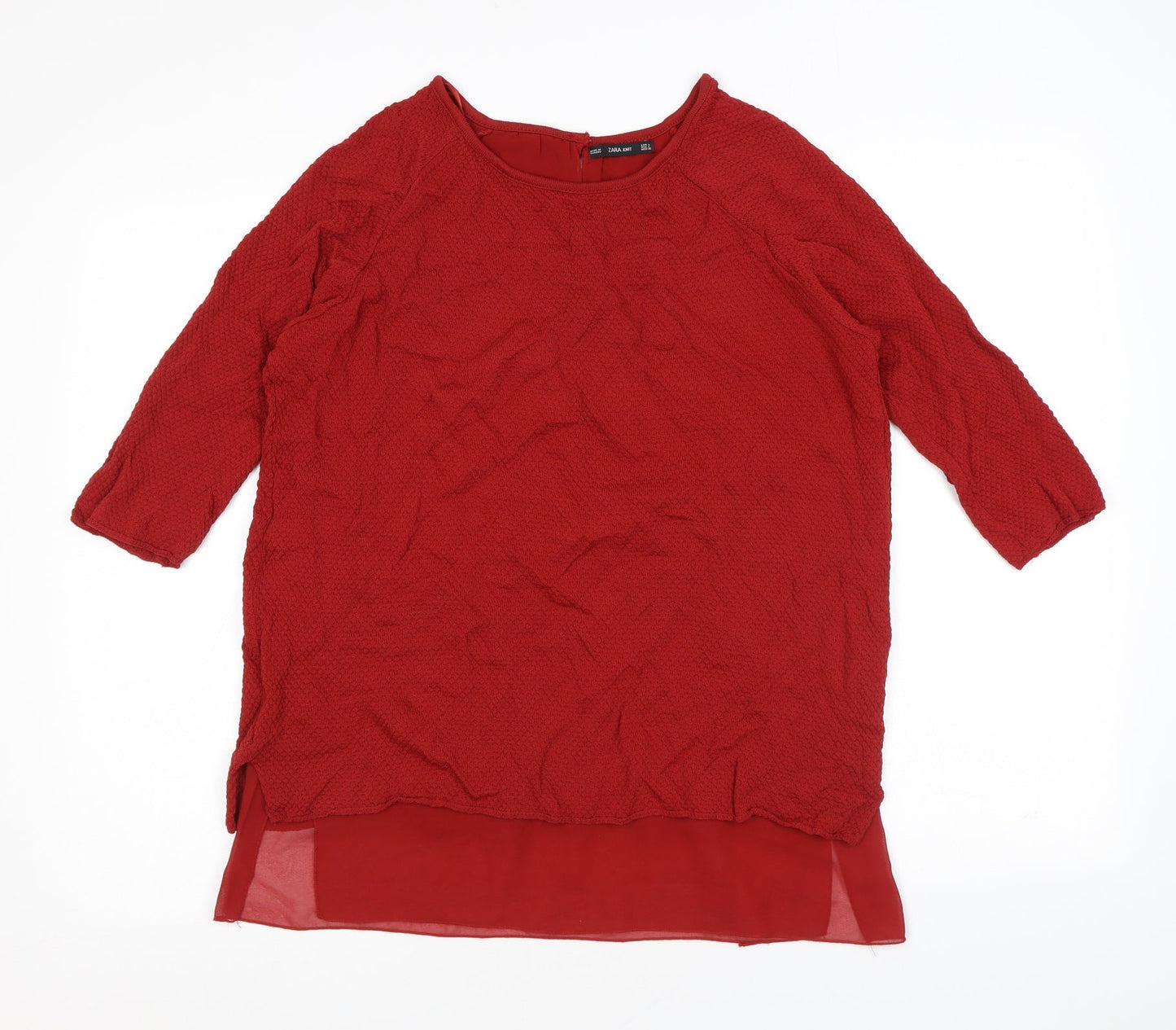 Zara Womens Red Round Neck Acrylic Pullover Jumper Size L