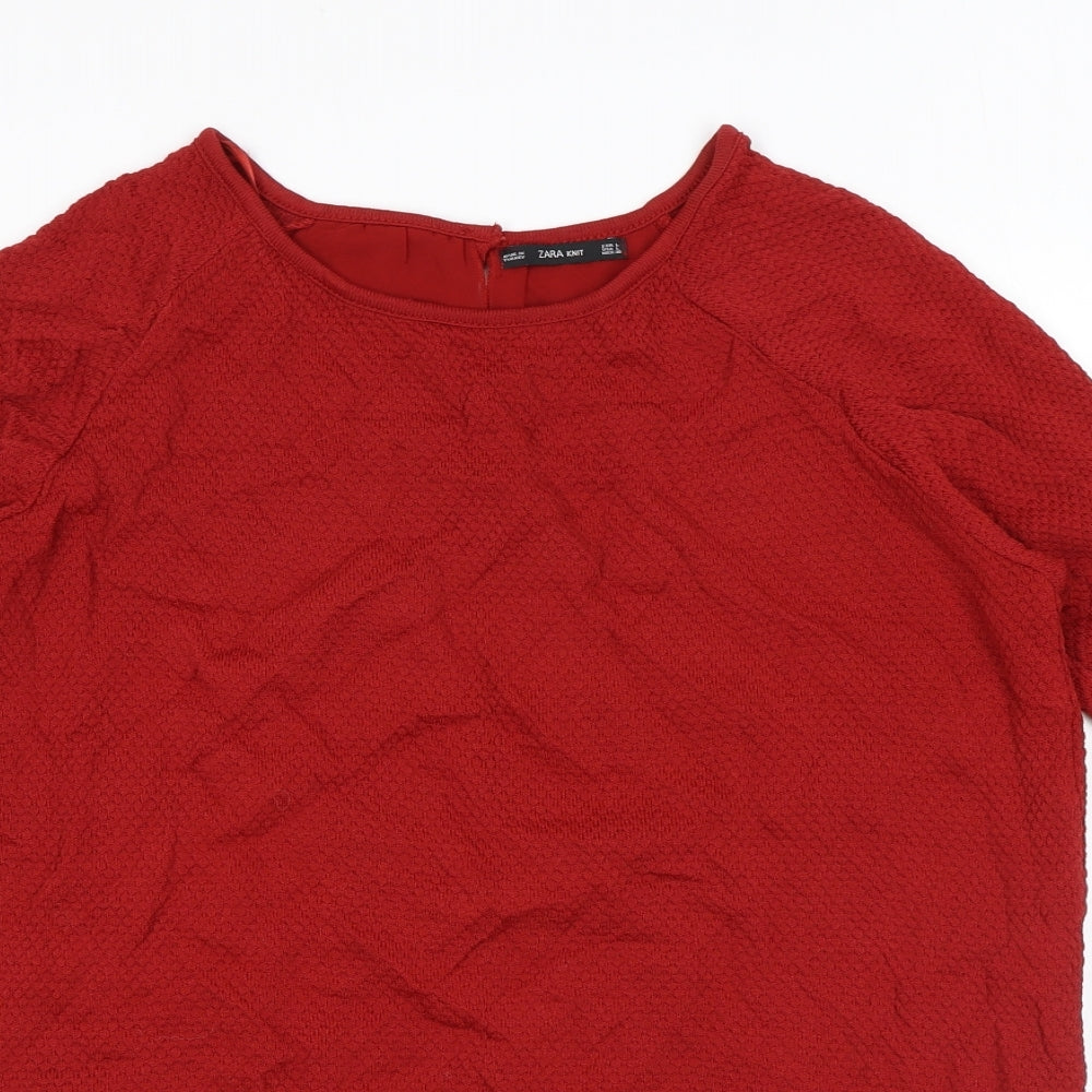 Zara Womens Red Round Neck Acrylic Pullover Jumper Size L