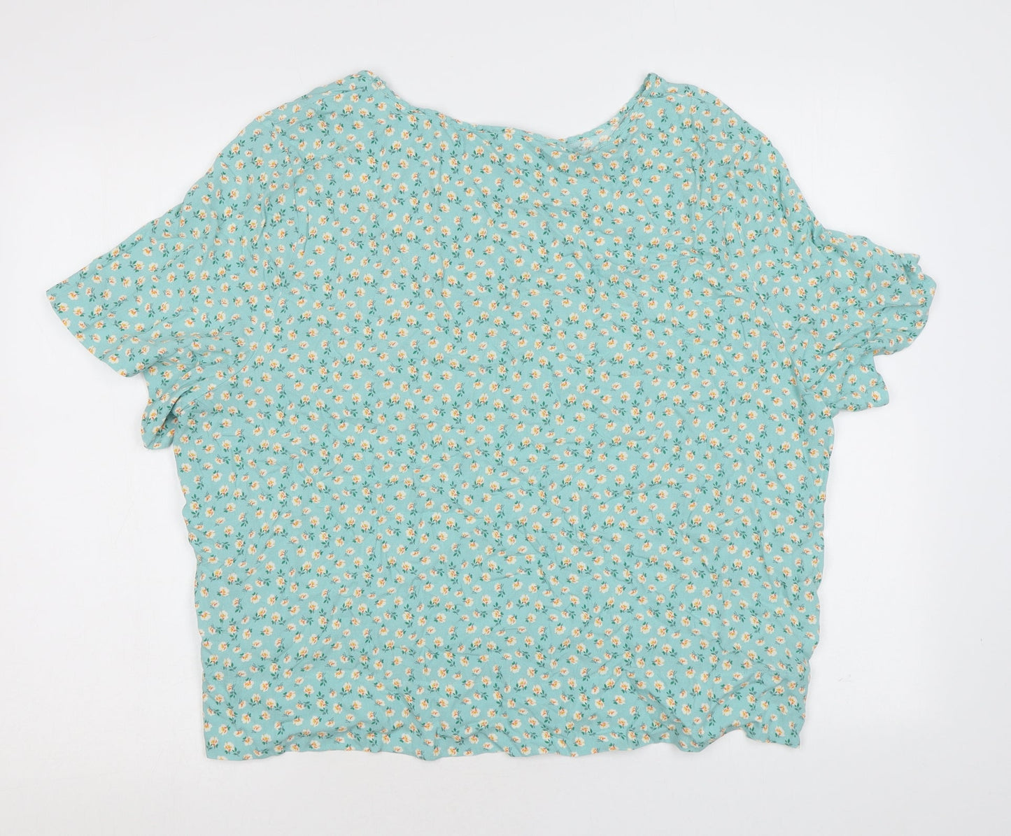 Marks and Spencer Womens Green Floral Viscose Basic T-Shirt Size 12 Round Neck - Pockets