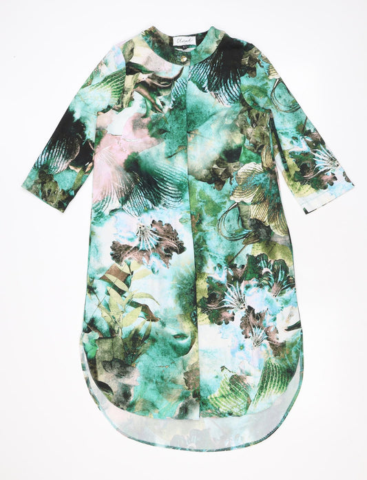 Closet Womens Green Geometric Polyester Kaftan Size 8 Round Neck Button