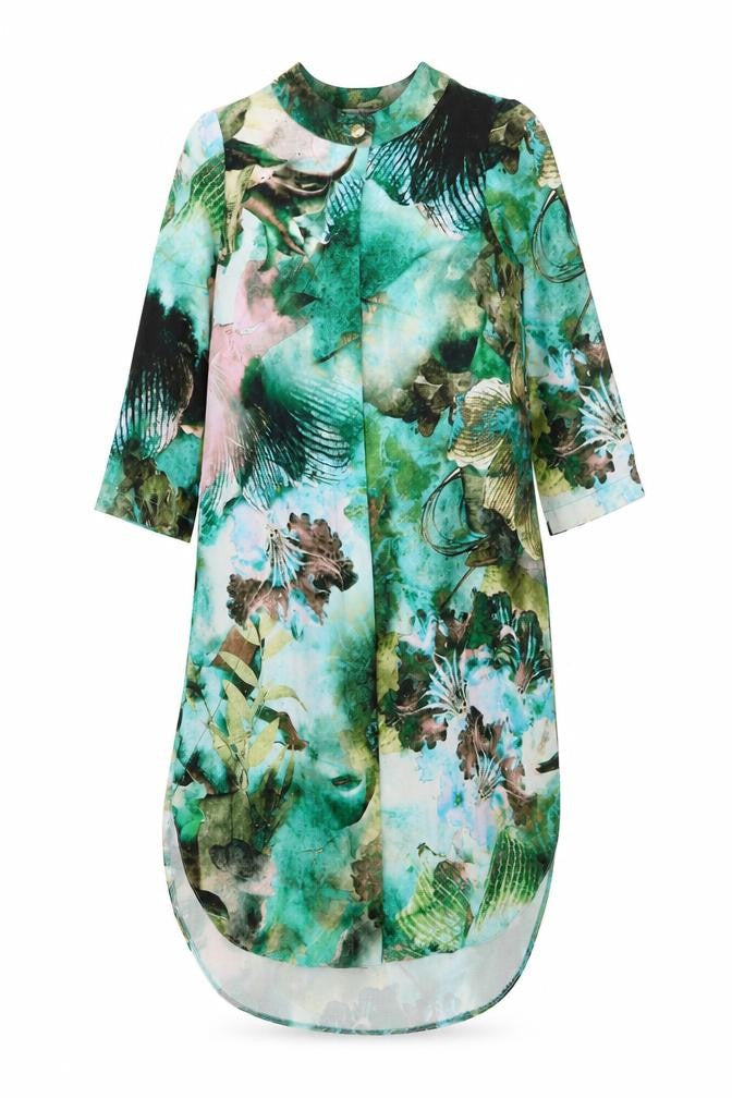 Closet Womens Green Geometric Polyester Kaftan Size 8 Round Neck Button
