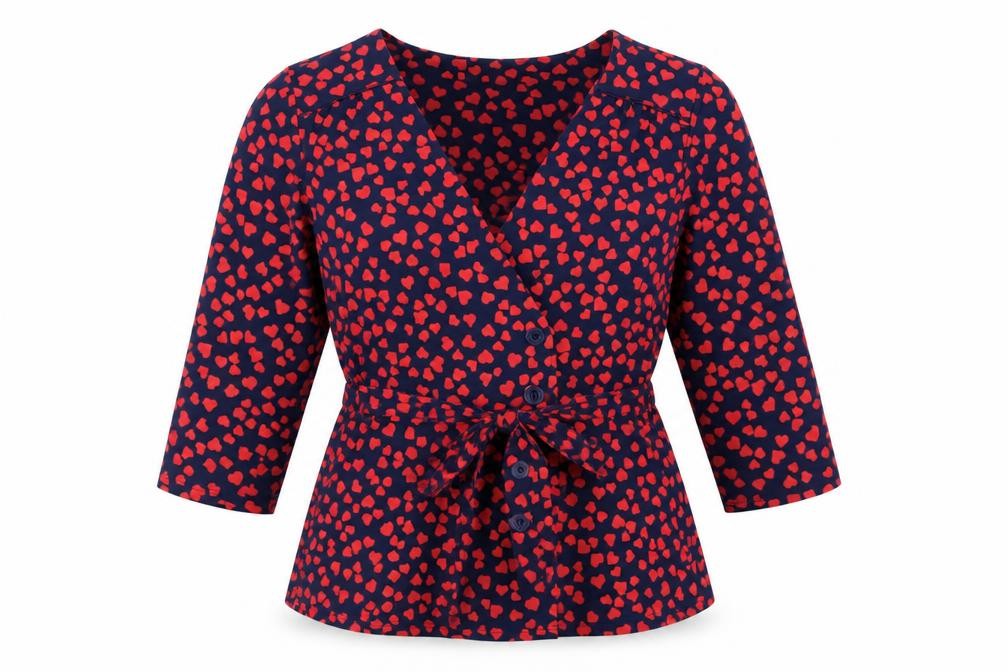 Oasis Womens Blue Geometric Polyester Wrap Blouse Size S V-Neck - Hearts