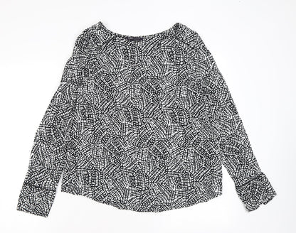 Marks & Spencer Womens Black Geometric Viscose Basic Blouse Size 8 Boat Neck