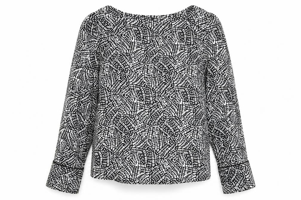 Marks & Spencer Womens Black Geometric Viscose Basic Blouse Size 8 Boat Neck