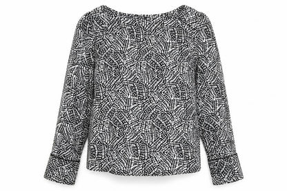 Marks & Spencer Womens Black Geometric Viscose Basic Blouse Size 8 Boat Neck