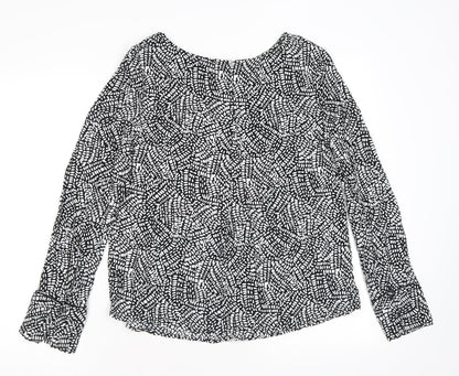 Marks & Spencer Womens Black Geometric Viscose Basic Blouse Size 8 Boat Neck