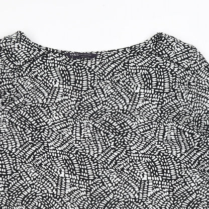 Marks & Spencer Womens Black Geometric Viscose Basic Blouse Size 8 Boat Neck