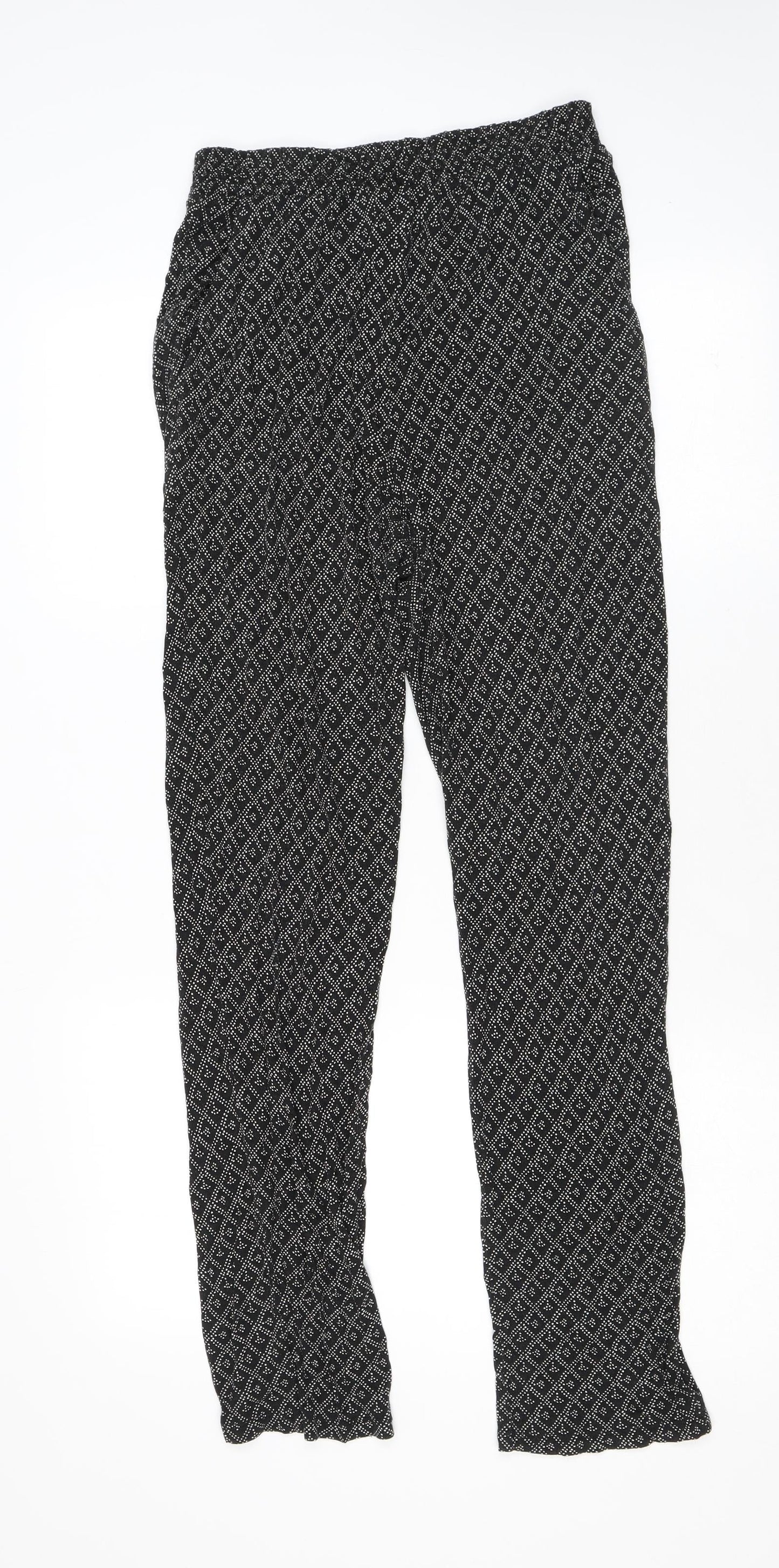 H&M Womens Black Geometric Viscose Trousers Size S L27 in Regular