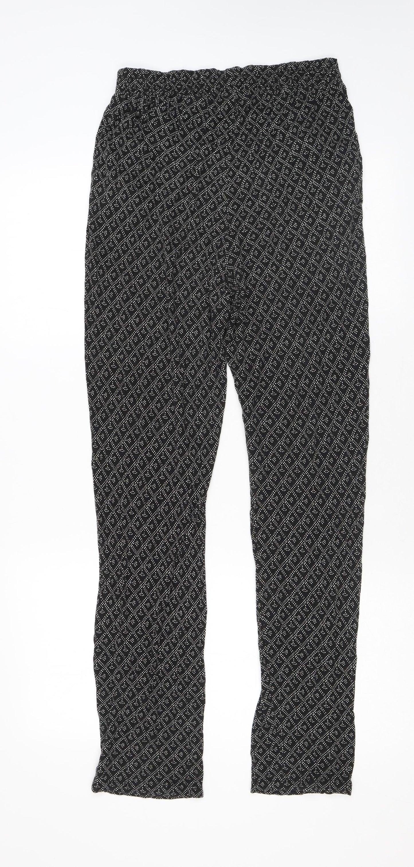 H&M Womens Black Geometric Viscose Trousers Size S L27 in Regular