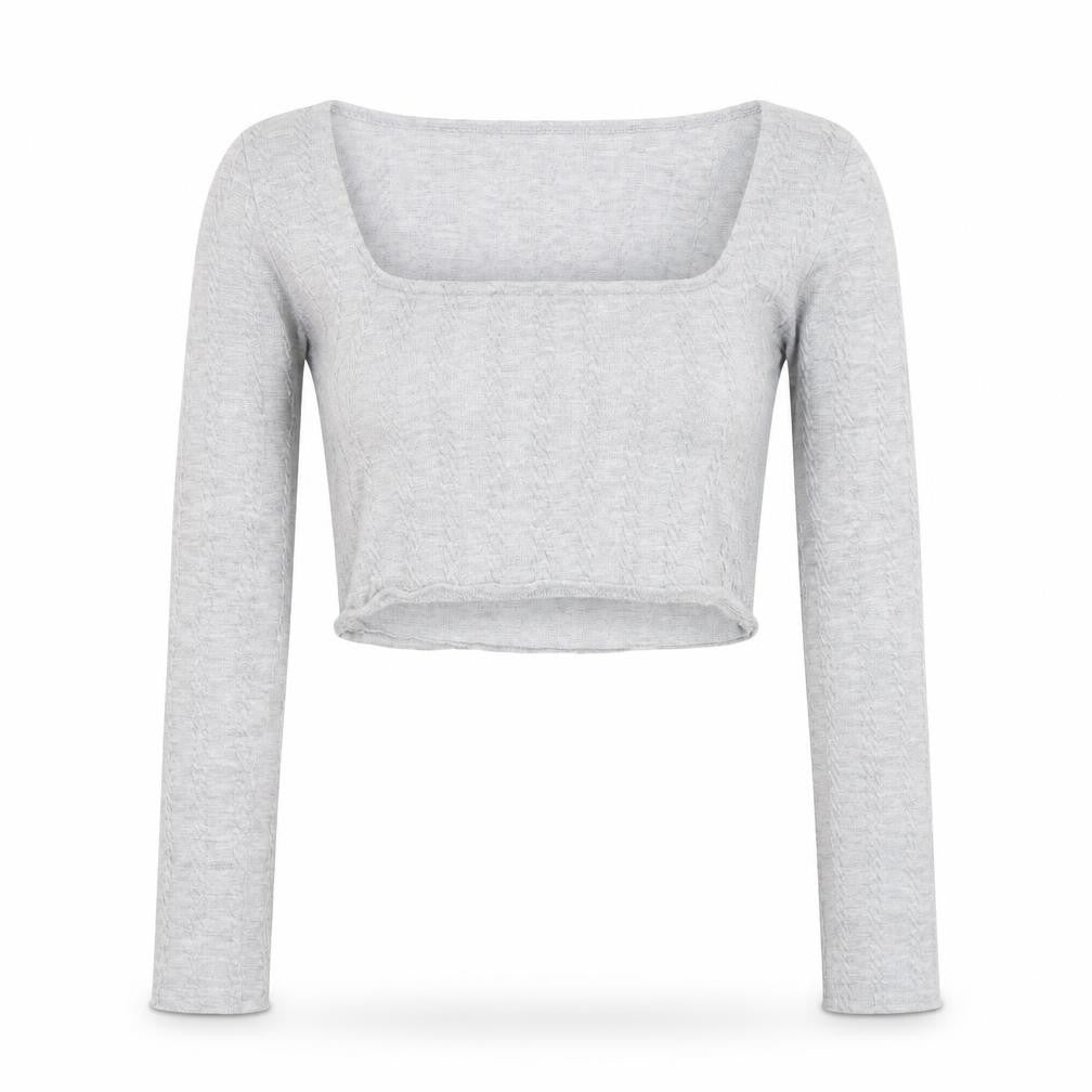 Vesper Womens Grey Square Neck Polyester Pullover Jumper Size 8 - Cropped
