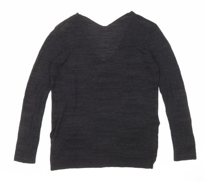 Zara Womens Black V-Neck Acrylic Pullover Jumper Size S