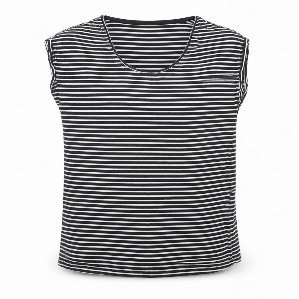 Luxueux Womens Black Striped Viscose Jersey T-Shirt Size S Scoop Neck