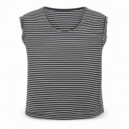 Luxueux Womens Black Striped Viscose Jersey T-Shirt Size S Scoop Neck