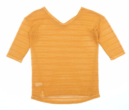 Next Womens Orange V-Neck Polyester Pullover Jumper Size 12
