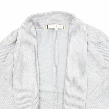 Close-up detail of Principles women’s grey collared acrylic cardigan jumper, size UK 12, - open