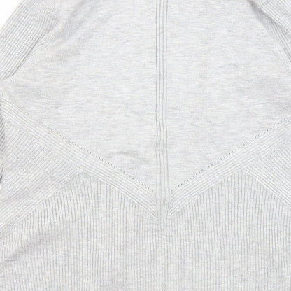 Brand and care label for Principles women’s grey collared acrylic cardigan jumper, size UK 12, - open