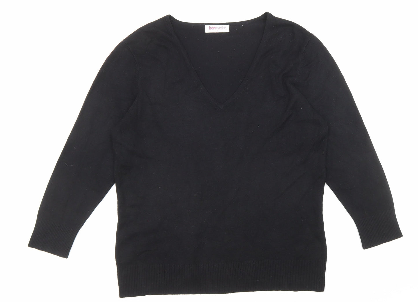 Bonmarché Womens Black V-Neck Viscose Pullover Jumper Size M
