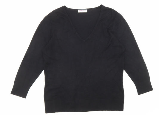 Bonmarché Womens Black V-Neck Viscose Pullover Jumper Size M