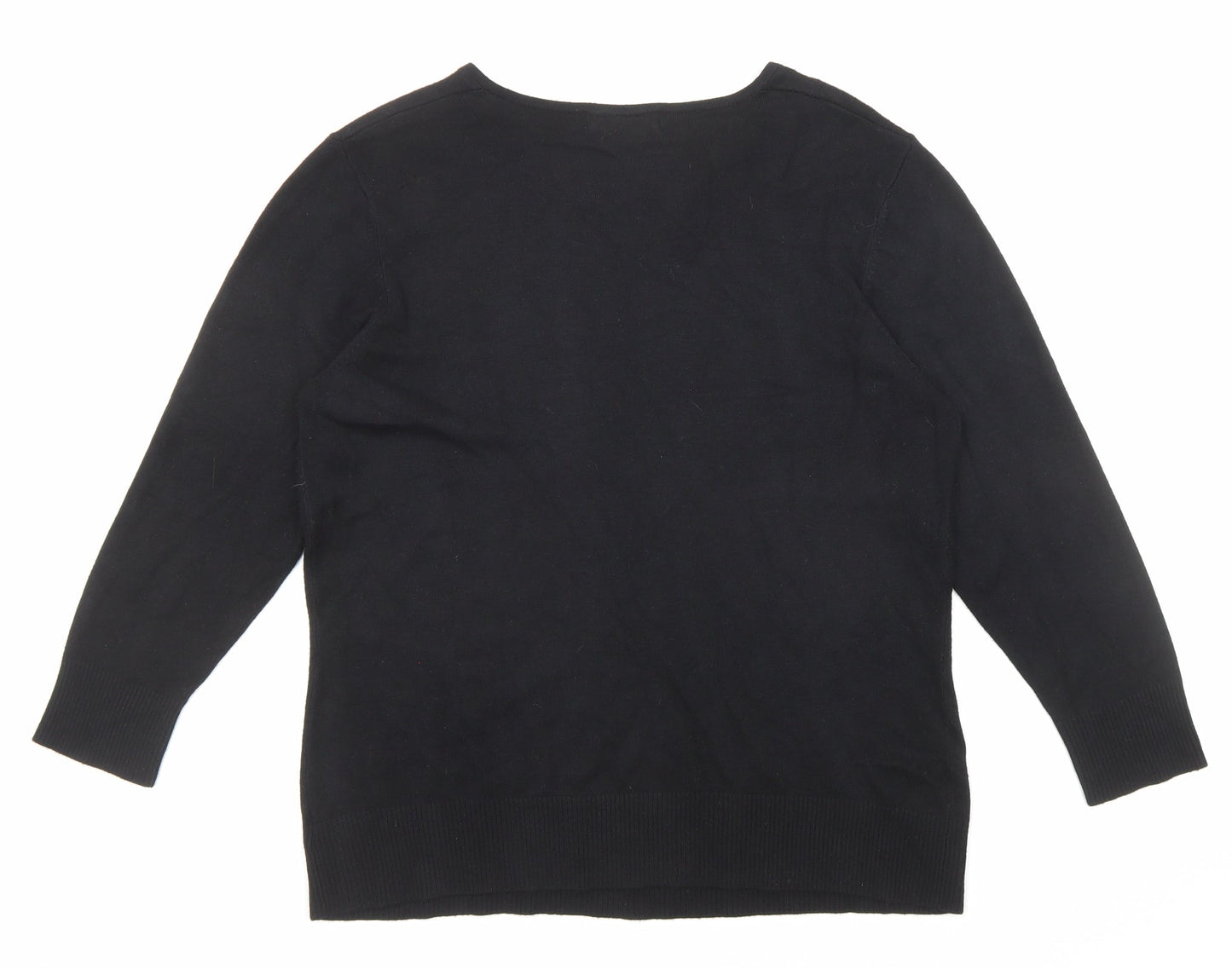 Bonmarché Womens Black V-Neck Viscose Pullover Jumper Size M