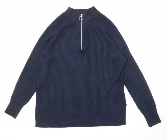 Marks and Spencer Womens Blue Mock Neck Viscose Pullover Jumper Size M