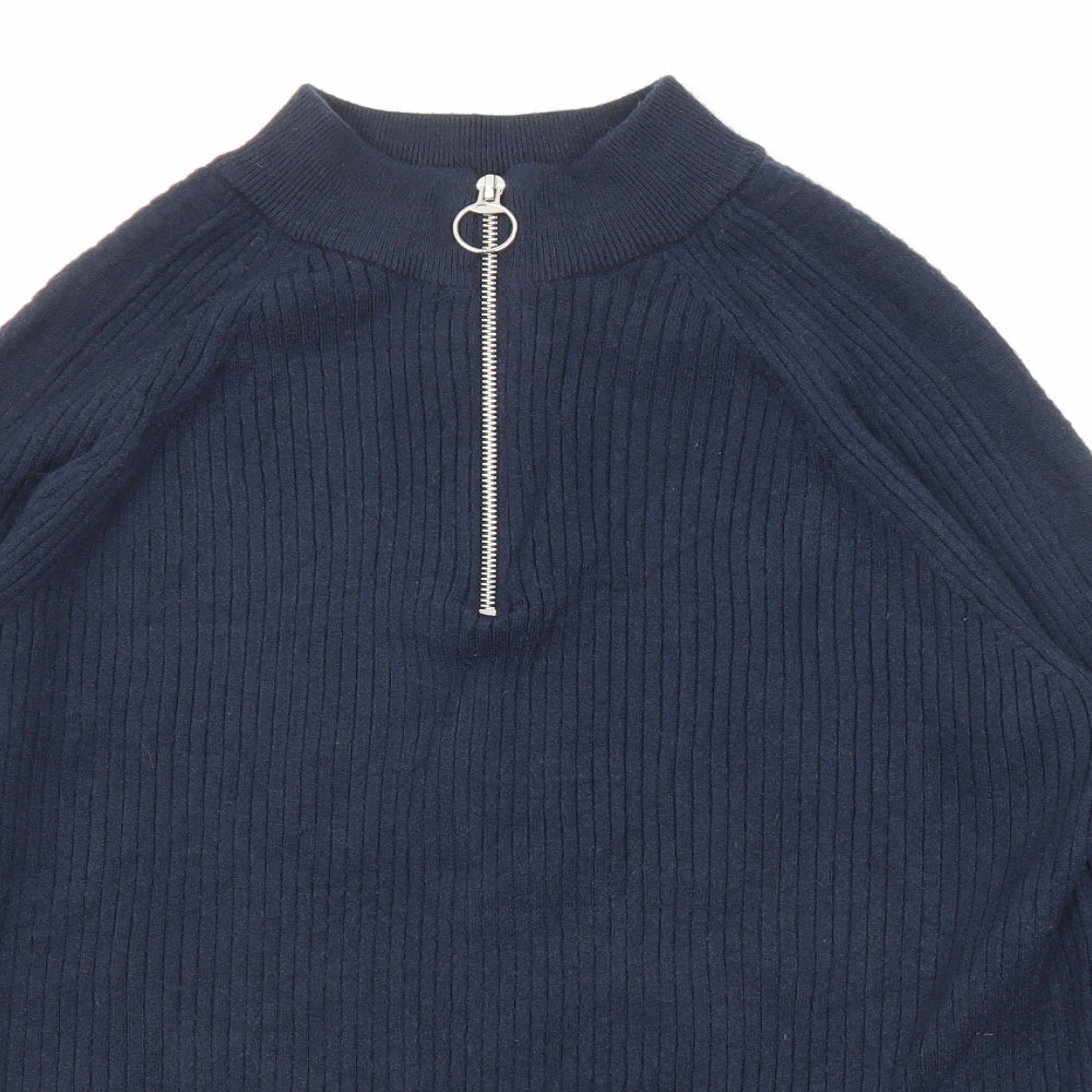Marks and Spencer Womens Blue Mock Neck Viscose Pullover Jumper Size M