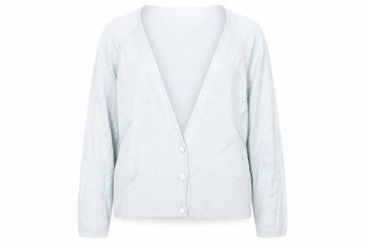Front view of Principles women’s blue v-neck viscose cardigan jumper, size UK 12