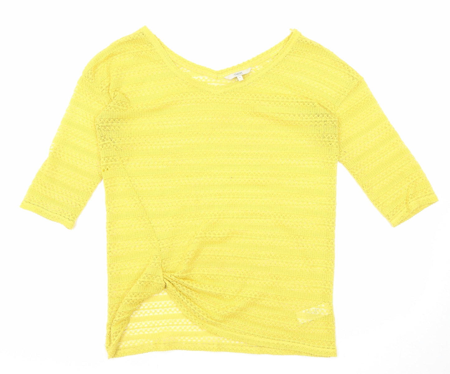 NEXT Womens Yellow V-Neck Polyester Pullover Jumper Size 10 - Front Detail