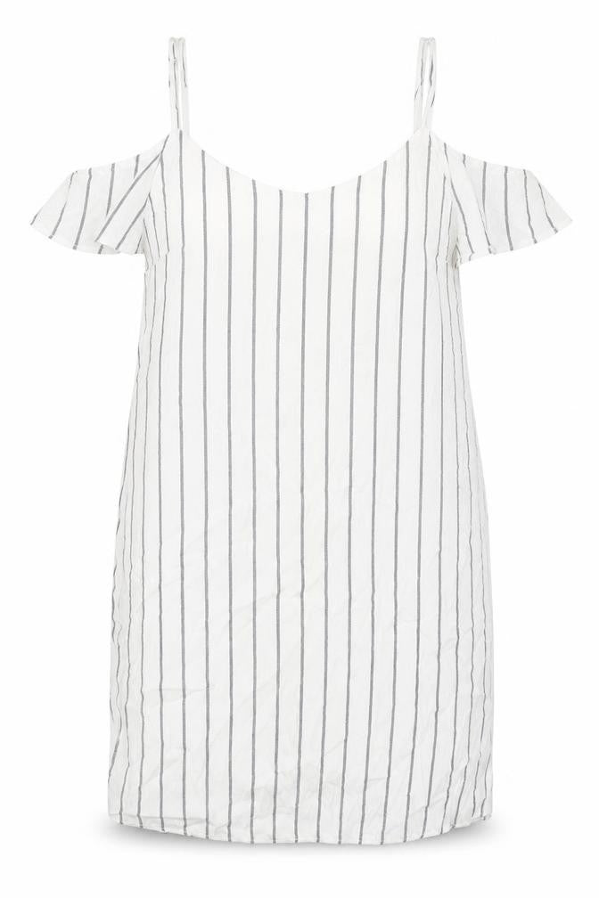 Bershka Womens White Striped Polyester Mini Size S Scoop Neck Pullover - Cold Shoulder