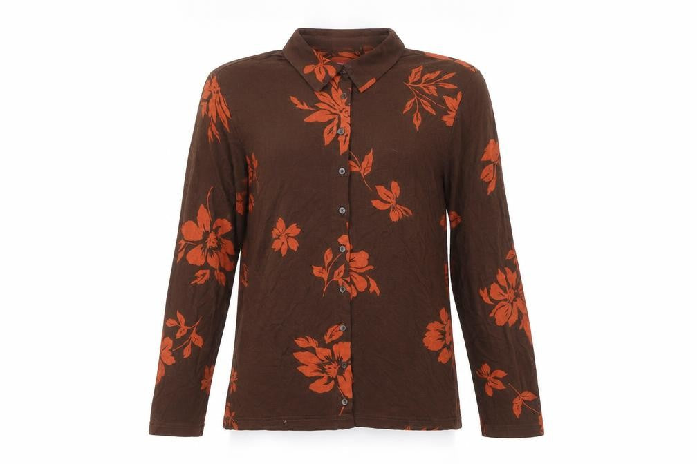 Richards Womens Brown Floral Viscose Basic Button-Up Size 14 Collared