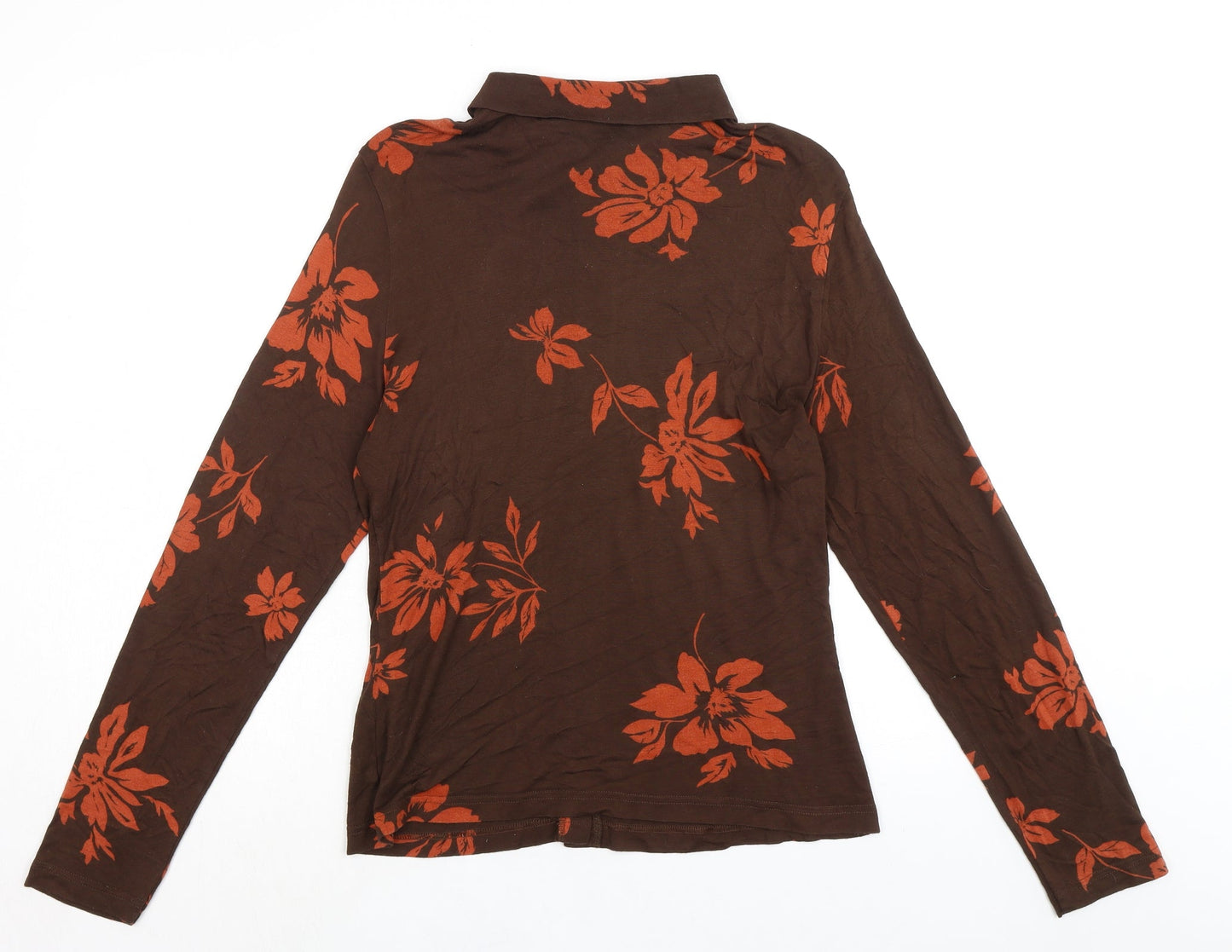 Richards Womens Brown Floral Viscose Basic Button-Up Size 14 Collared