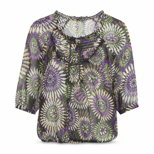 Marks and Spencer Womens Brown Floral Polyester Basic Blouse Size 12 Round Neck - Sheer