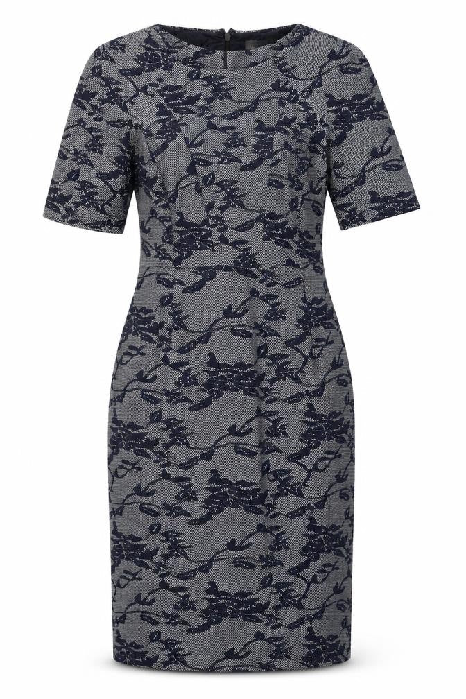 Kaliko Womens Blue Geometric Polyester Pencil Dress Size 10 Round Neck Zip - Pockets