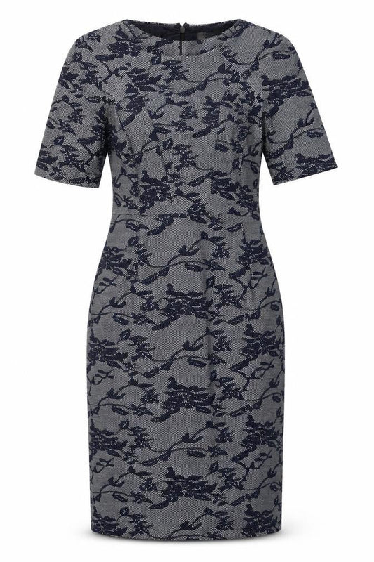 Kaliko Womens Blue Geometric Polyester Pencil Dress Size 10 Round Neck Zip - Pockets