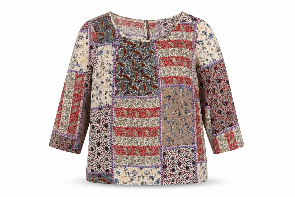Encuentro Womens Multicoloured Paisley Polyester Basic Blouse Size 12 Boat Neck