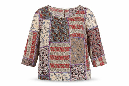 Encuentro Womens Multicoloured Paisley Polyester Basic Blouse Size 12 Boat Neck