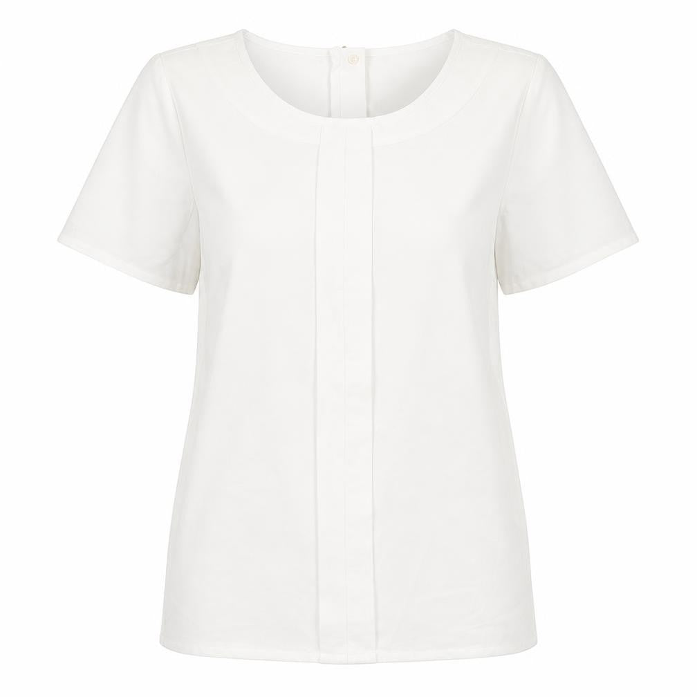 Brook Taverner Womens White Polyester Basic T-Shirt Size 8 Round Neck - Zip Back
